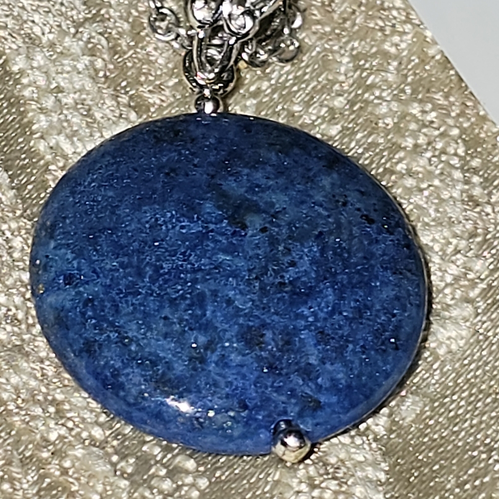 8g, 17-19 inches, Lapis Lazuli Round Pendant, 925 Silver/14K Gold Trim, NWT
